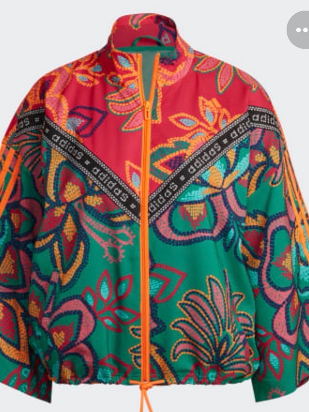 Adidas/Farm Rio collaboration Women's Green, Pink & Orange Floral Bomber Jacket - Picture 9 of 9